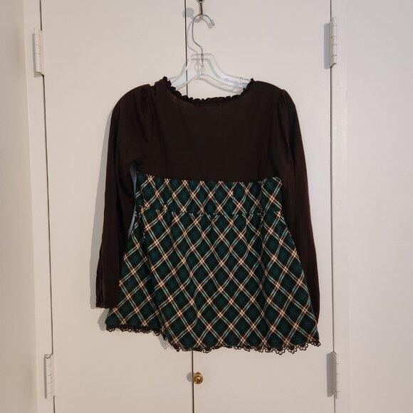 Axes Femme Green and brown plaid and ruffle top size Med - Picture 4 of 6